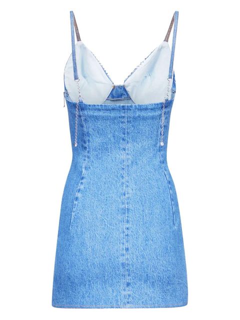 AREA crystal-embellished denim minidress - Blue