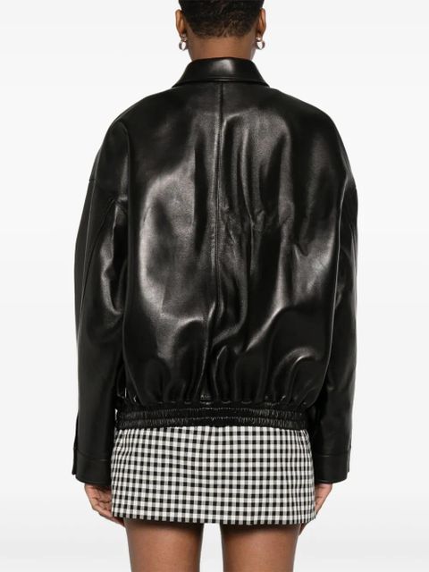 Miu Miu logo-appliqué leather jacket - Black