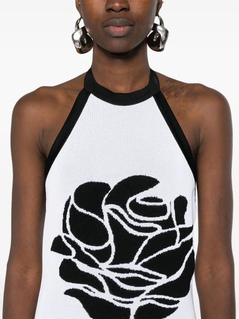 Balmain rose-intarsia halterneck minidress - Black