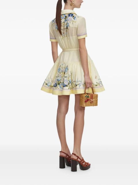 Self-Portrait floral-print belted shirt dress - Yellow