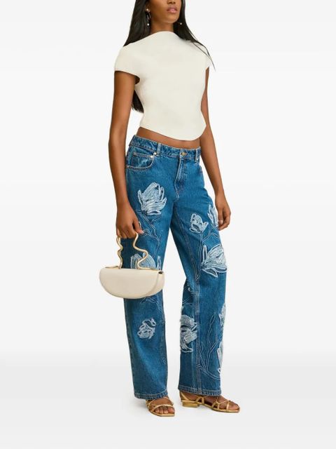 Cult Gaia floral-appliqué frayed jeans - Blue - zdjęcie produktu nr 2