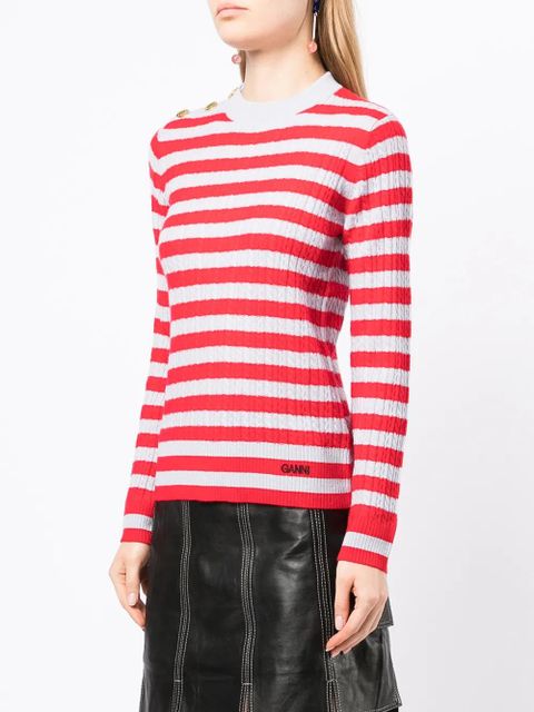 GANNI striped cable knit jumper - Red