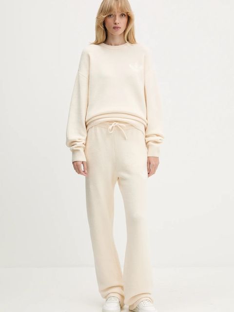 adidas Originals spodnie dresowe z domieszką wełny Knitted Pants damskie kolor beżowy gładkie KF2536