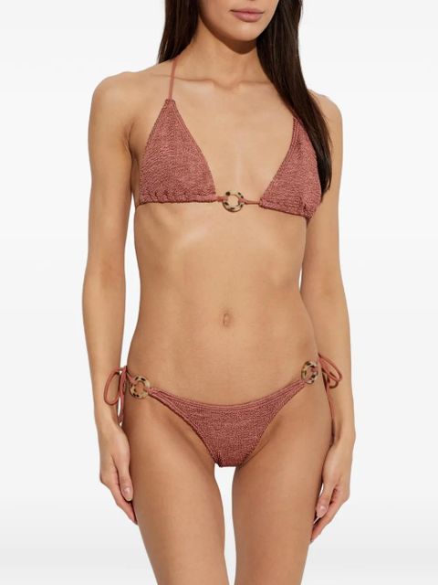 Bond-eye crinkle-effect ring-detail bikini top - Brown