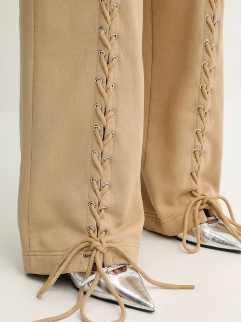 Rotate spodnie dresowe bawełniane damskie kolor beżowy gładkie 114389654 - zdjęcie produktu nr 2