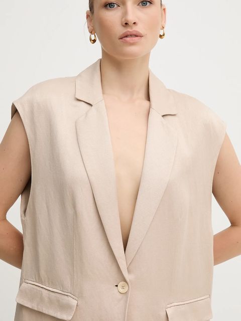 Marc Aurel kamizelka z domieszką lnu kolor beżowy jednorzędowa 3936-1000-93438