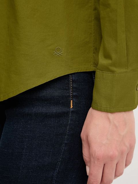 United Colors of Benetton koszula bawełniana damska kolor zielony regular z kołnierzykiem klasycznym 5WPQDQ0AX