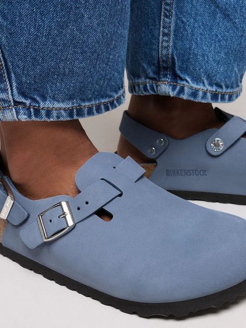 Birkenstock klapki nubukowe Tokio HEX damskie kolor niebieski 1030478