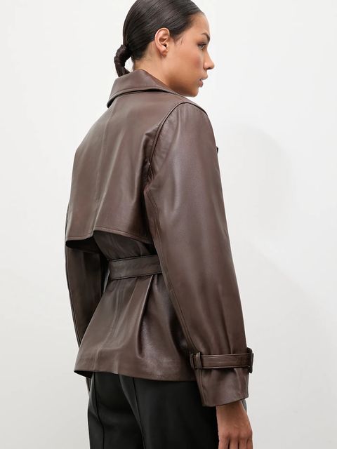 Answear.LAB kurtka skórzana kolor brązowy przejściowa