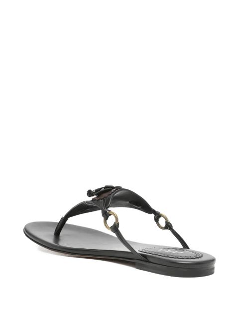 ISABEL MARANT Elato leather flowers-detail flat sandals - Black