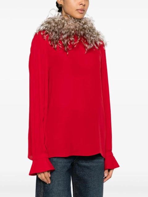 Valentino Garavani feather-trim blouse - Red