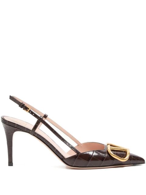 Valentino Garavani Vlogo crocodile-effect slingback pumps - Brown - zdjęcie produktu nr 1