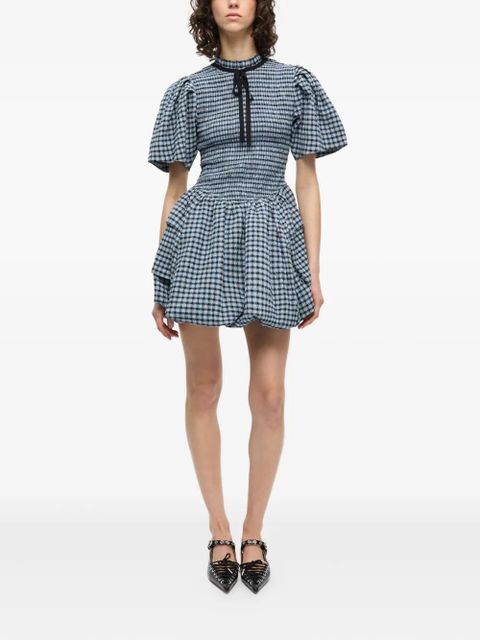 GANNI checked seersucker mini dress - Blue