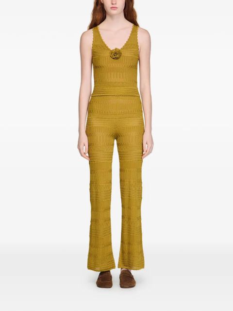 SANDRO floral appliqué knitted top - Green