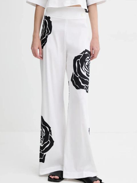 Blugirl Blumarine spodnie damskie kolor biały szerokie high waist RA5042.T2993