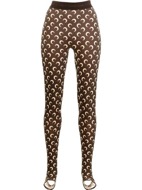Marine Serre Fuseaux crescent moon-print stirrup leggings - Brown - zdjęcie produktu nr 1