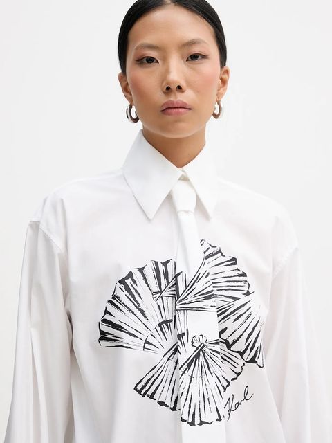 Karl Lagerfeld koszula bawełniana damska kolor biały relaxed z kołnierzykiem klasycznym B1W11002