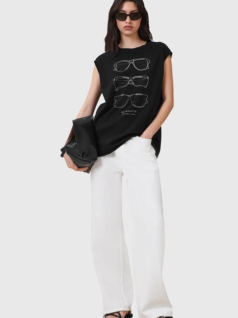 AllSaints top bawełniany SUNNIES damski kolor czarny z nadrukiem W163JC