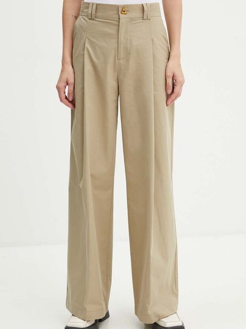 AERON spodnie bawełniane kolor beżowy szerokie high waist PFPA249512 - zdjęcie produktu nr 1