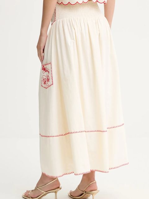 Never Fully Dressed spódnica bawełniana kolor beżowy midi rozkloszowana NFDSK650 - zdjęcie produktu nr 2