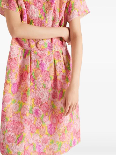 Prada floral-print belted mini dress - Pink