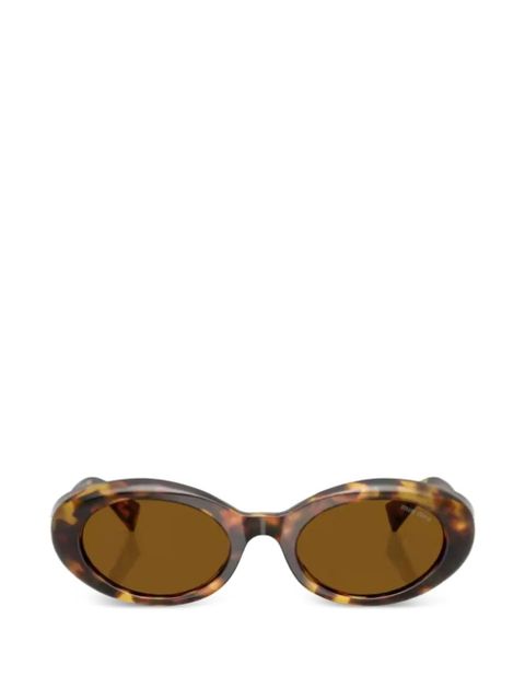 Miu Miu Eyewear logo oval-frame sunglasses - Brown - zdjęcie produktu nr 1