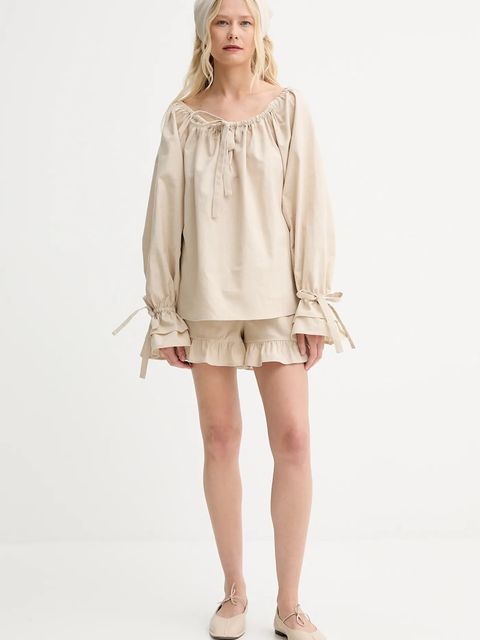 The Sleeper szorty lniane damskie kolor beżowy gładkie high waist CHSH01P017N