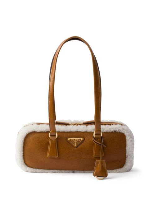 Prada medium shearling leather tote bag - Brown - zdjęcie produktu nr 1