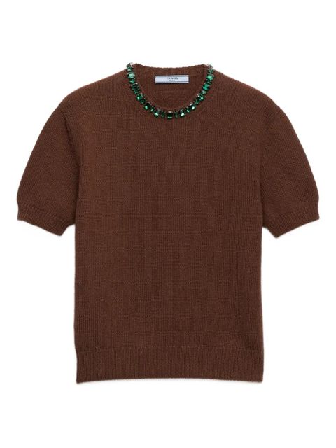 Prada jewel appliqued ribbed knit sweater - Brown - zdjęcie produktu nr 1