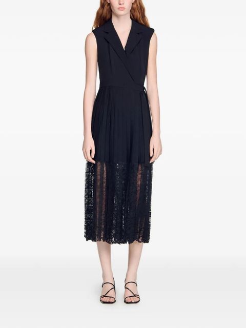 SANDRO pleated lace midi dress - Black - zdjęcie produktu nr 2