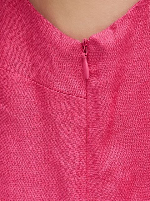 United Colors of Benetton sukienka lniana kolor różowy maxi rozkloszowana