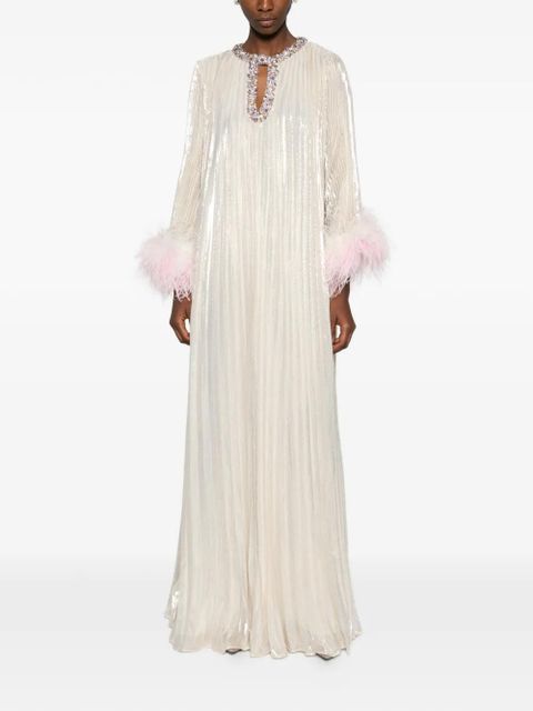 Self-Portrait feather-embellished maxi dress - Neutrals