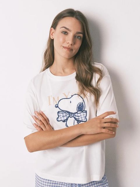 women'secret komplet piżamowy bawełniany SNOOPY damska kolor beżowy 3132234
