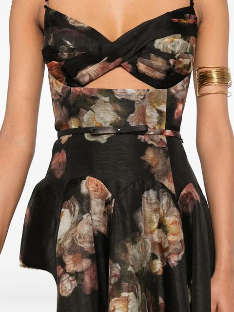 ZIMMERMANN Hypnotic Twist floral-print midi dress - Black