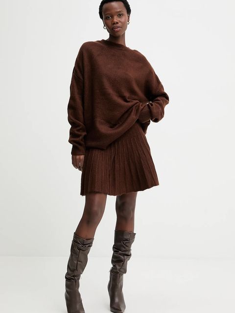 Answear.LAB sweter i spódnica damski kolor brązowy