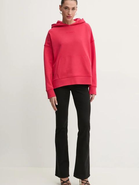 Pinko bluza bawełniana damska kolor czerwony z kapturem z aplikacją 104623 A2F9 - zdjęcie produktu nr 2