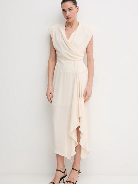 Sandro Ferrone sukienka kolor beżowy midi rozkloszowana S23XBEBONACCORTI