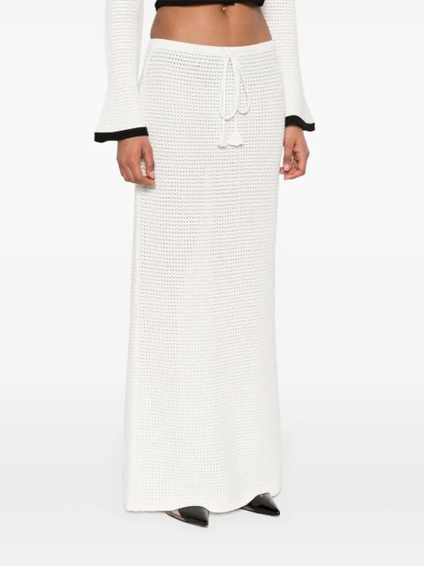 Self-Portrait sequinned pointelle-knit maxi skirt - White