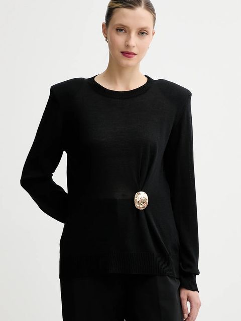 Simona Corsellini sweter wełniany damski kolor czarny lekki A25CPMGE0301