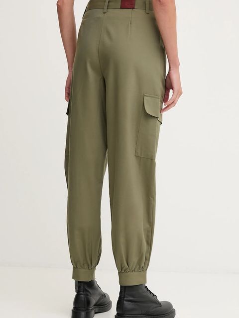 Pepe Jeans spodnie damskie kolor zielony fason cargo high waist PL2100016