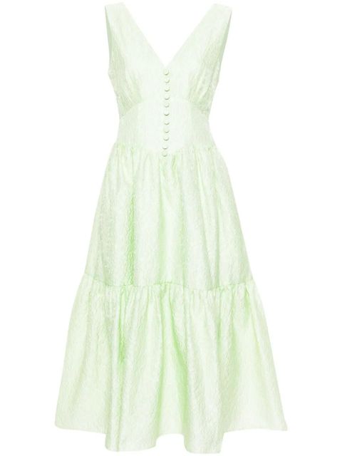 Self-Portrait brocade-effect tiered dress - Green - zdjęcie produktu nr 1