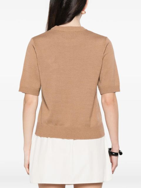 GANNI floral-appliqué short-sleeve sweater - Neutrals