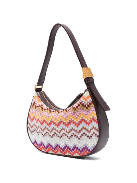Missoni mini zigzag-knit leather-trim shoulder bag - Purple