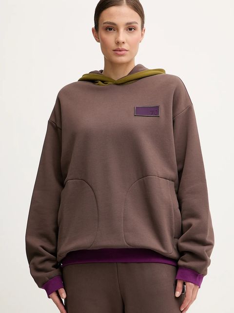 EA7 Emporio Armani bluza dwustronna damska kolor brązowy z kapturem gładka AF10377-7X000156 - zdjęcie produktu nr 1