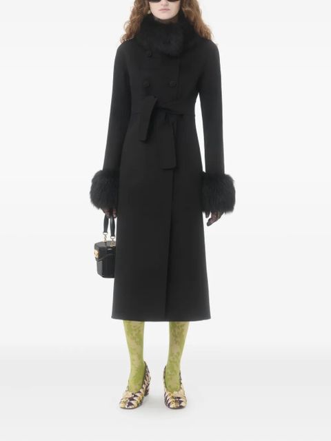 Valentino Garavani faux fur-trimmed double-breasted coat - Black - zdjęcie produktu nr 2