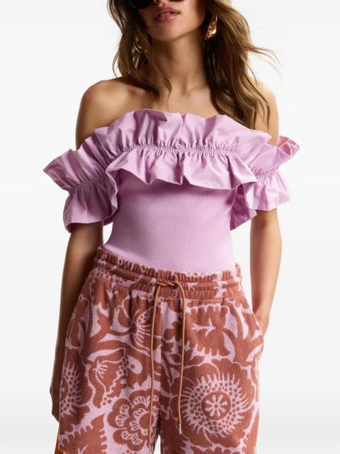 Essentiel Antwerp ruffled-neck off-shoulder top - Pink