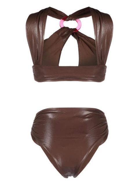 The Attico faux-leather bikini set - Brown - zdjęcie produktu nr 2