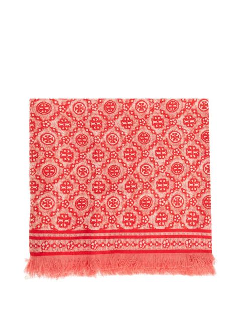 Tory Burch T-monogram fringed scarf - Red - zdjęcie produktu nr 1