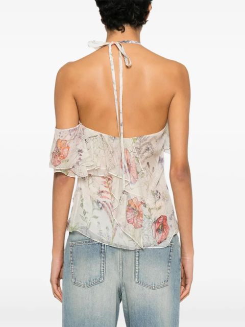 Alexander McQueen ruffled floral-print top - Neutrals - zdjęcie produktu nr 2