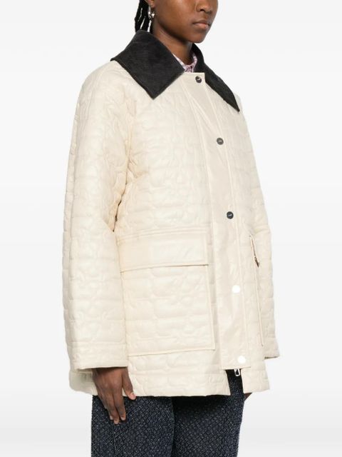 GANNI corduroy-collar quilted jacket - Neutrals